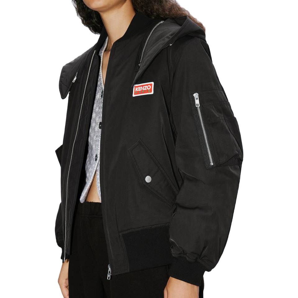 Details for (W) KENZO FW23 Chaqueta Acolchada Negra con Capucha y Parche de Logo. FD62BL1739NK-99