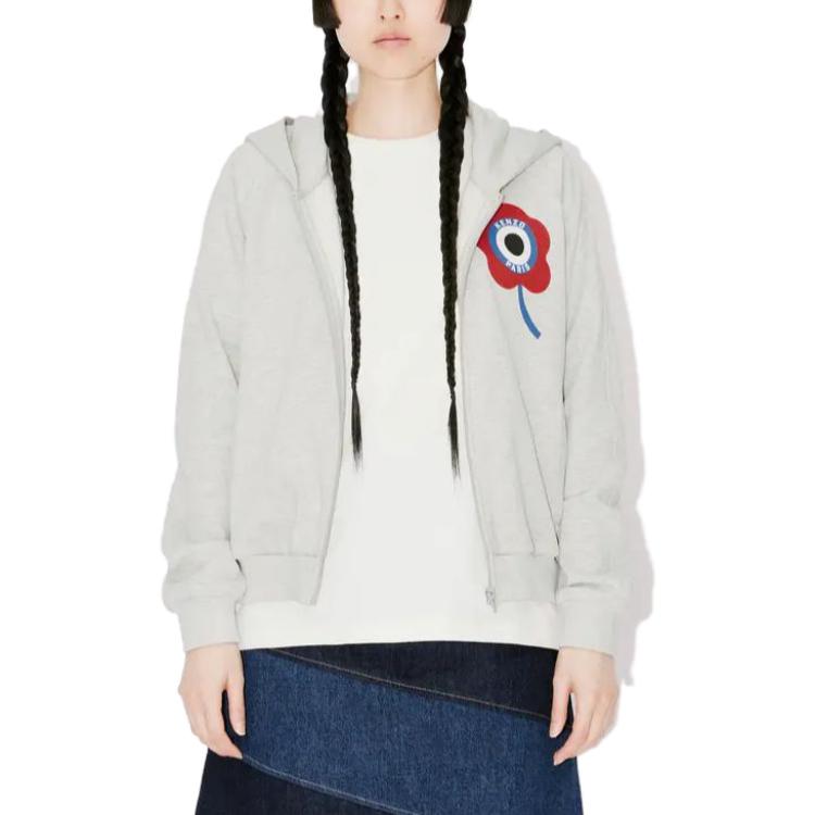 Shop (Women) KENZO FW23  Floral Print Hoodie Jacket Light Grey. FD62SW0884MF-93