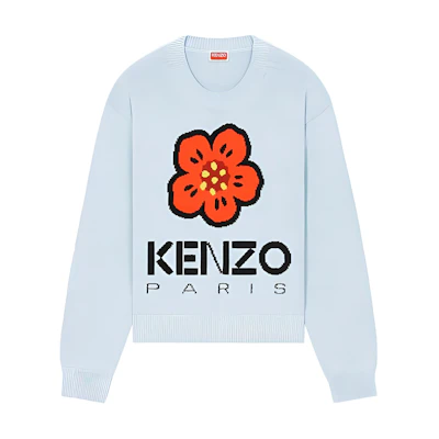 (Women) KENZO FW23 Light Blue Floral Jacquard Knit Sweater. FD52PU3803LC-63