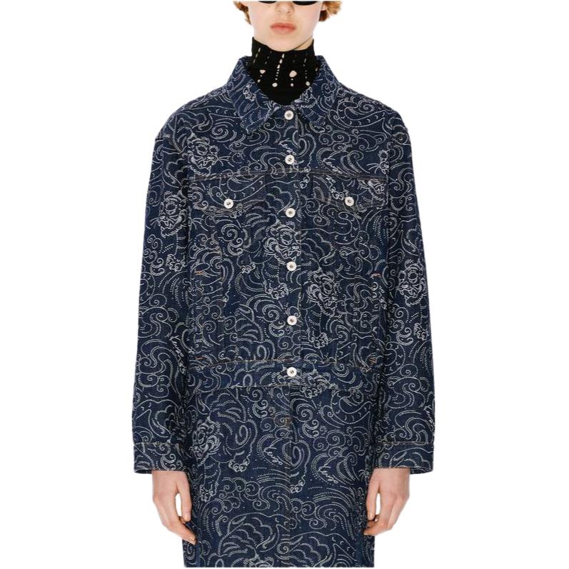 Purchase (W) KENZO FW24 藍色丹寧外套，徽標補丁單排扣設計。 FE62DV2486R1-DM