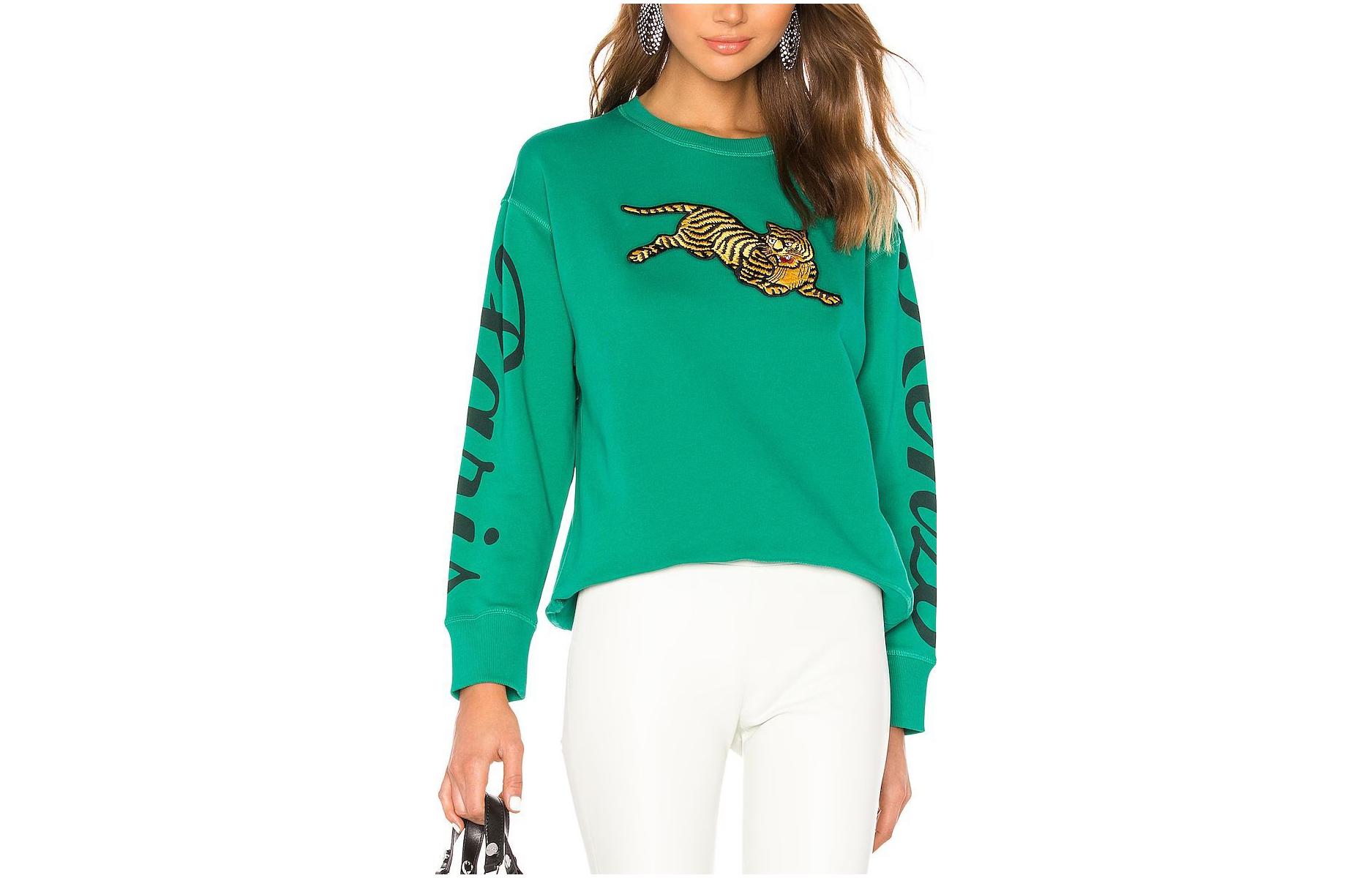 (Women) Kenzo Green Slim Fit Crewneck Sweatshirt with Animal Embroidery F952SW754952-57