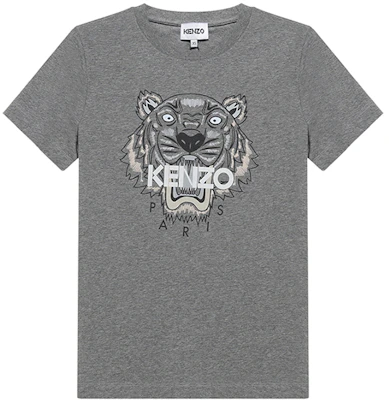 (W) KENZO Kaos Abu-Abu Katun dengan Desain Logo Harimau. FB62TS8464YB-95 Order (W) KENZO Kaos Abu-Abu Katun dengan Desain Logo Harimau. FB62TS8464YB-95