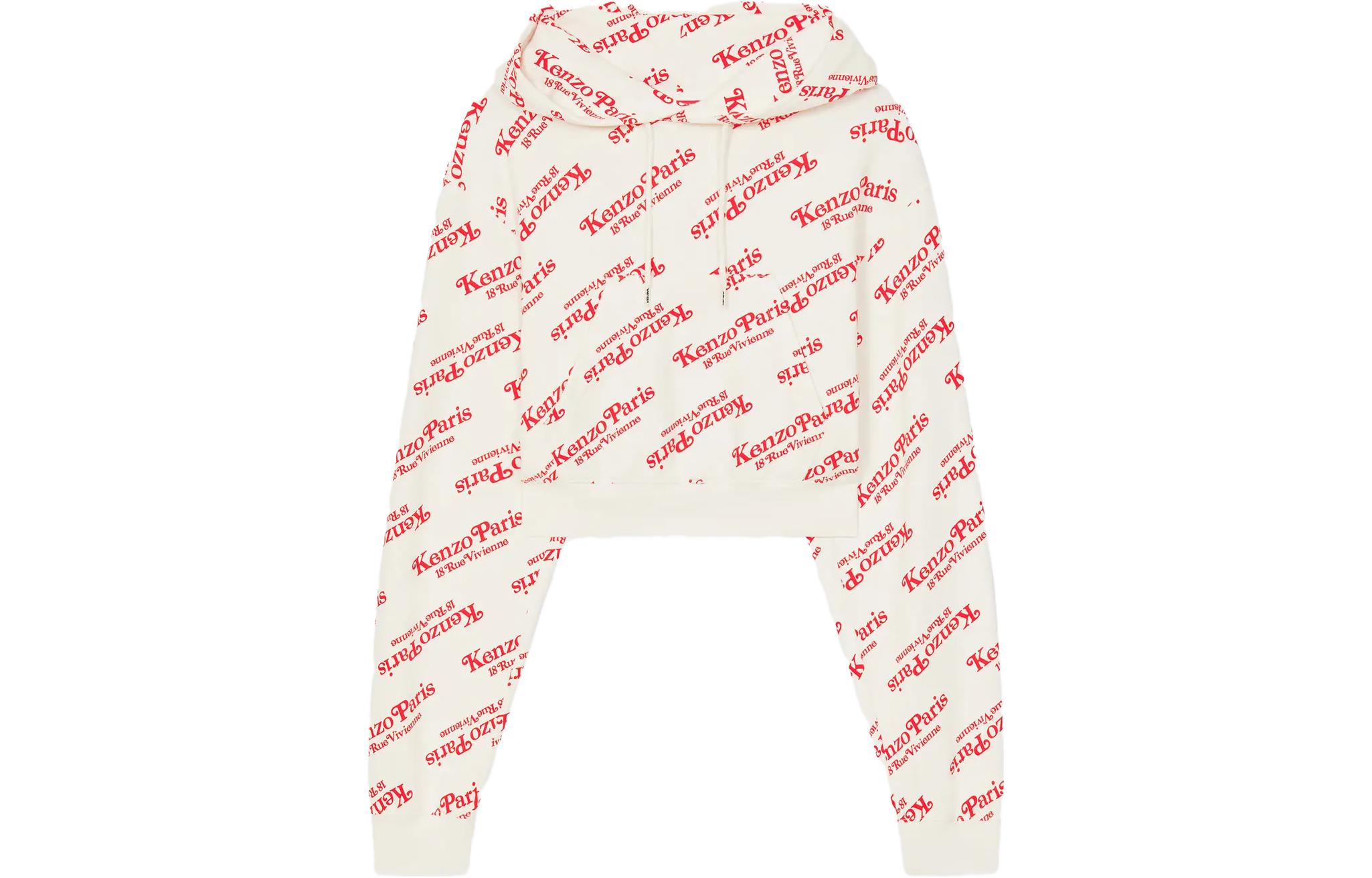 (Women) Kenzo Grey White Letter Print Cropped Hoodie Long Sleeve Sweater FE52SW1234MI-02