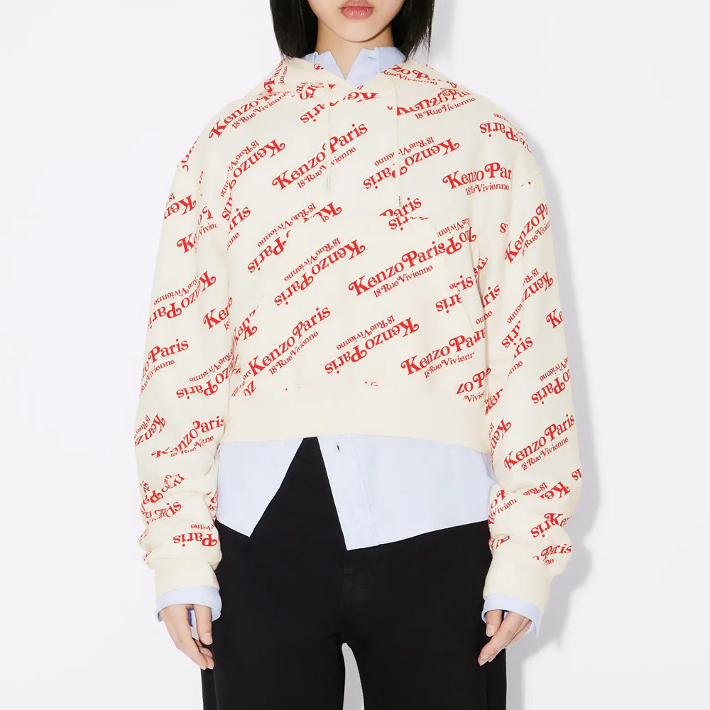 Purchase (W) Kenzo灰白字母印花宽松长袖连帽短款卫衣 FE52SW1234MI-02