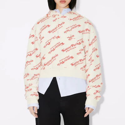 (W) Kenzo灰白字母印花宽松长袖连帽短款卫衣 FE52SW1234MI-02 Purchase (W) Kenzo灰白字母印花宽松长袖连帽短款卫衣 FE52SW1234MI-02