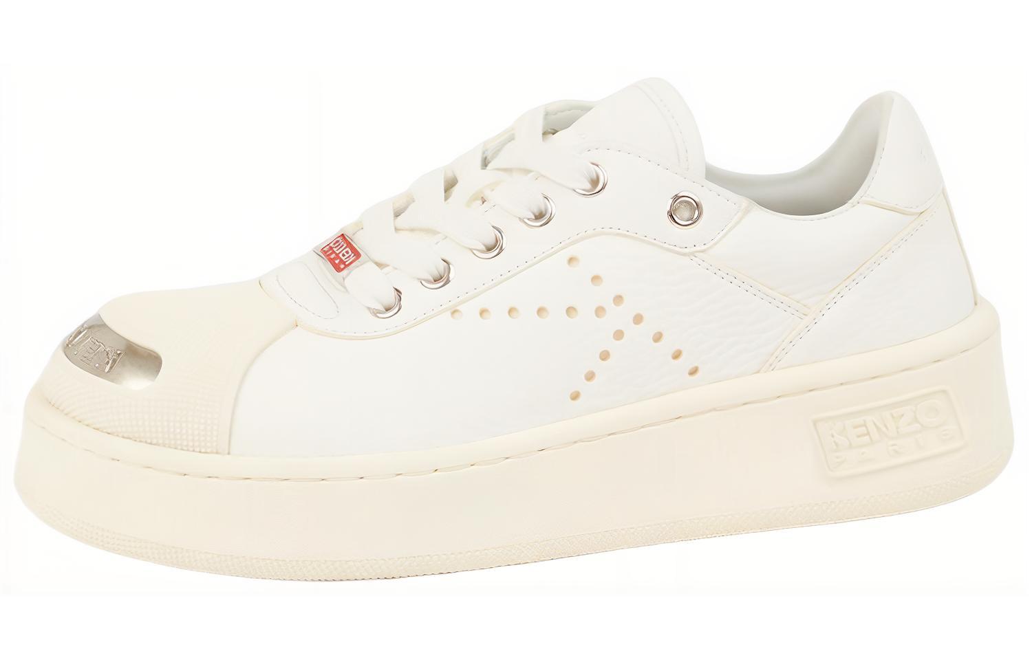 Buy KENZO 高田賢三 皮革 低幫系帶 時尚板鞋 女款 白色