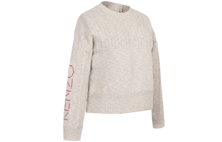 Shop (W) KENZO Logo Lengan Sweater Rajut Beige FA52PU523813-02