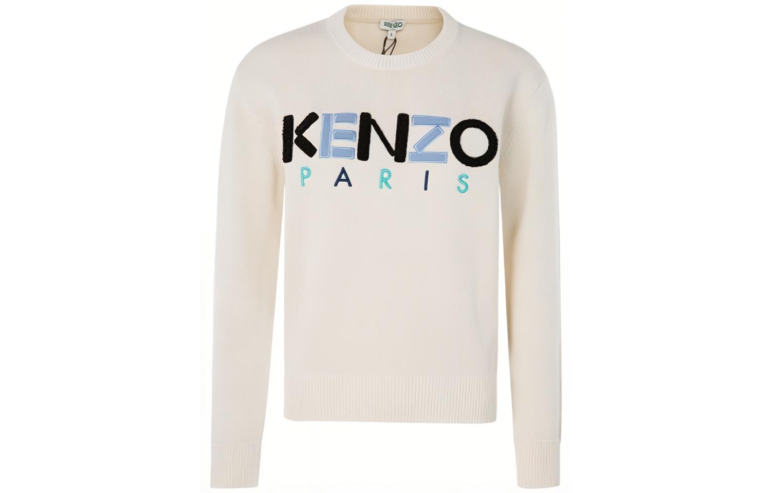 (Women) KENZO Multicolor Letter Print Crewneck Knit Pullover Sweater Women Off-White FA52PU507808-03-1