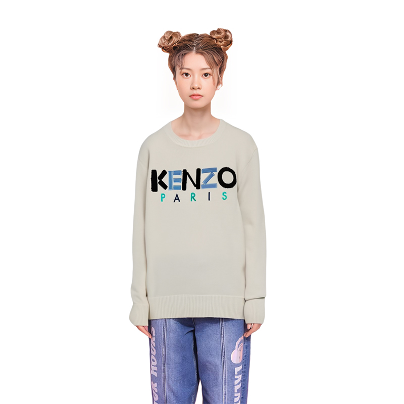 Purchase (W) KENZO Baju Rajut Wanita Cetak Huruf Pelbagai Warna Crewneck Off-White FA52PU507808-03-1