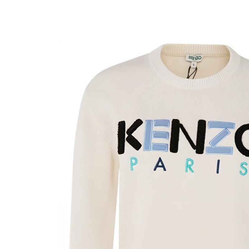 Sizing (W) KENZO Baju Rajut Wanita Cetak Huruf Pelbagai Warna Crewneck Off-White FA52PU507808-03-1