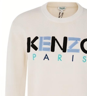 (W) KENZO Baju Rajut Wanita Cetak Huruf Pelbagai Warna Crewneck Off-White FA52PU507808-03-1 Sizing (W) KENZO Baju Rajut Wanita Cetak Huruf Pelbagai Warna Crewneck Off-White FA52PU507808-03-1