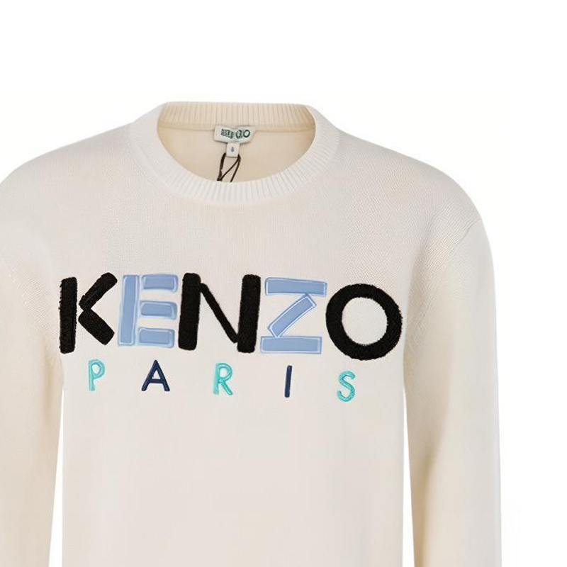 Cheap (W) KENZO Baju Rajut Wanita Cetak Huruf Pelbagai Warna Crewneck Off-White FA52PU507808-03-1