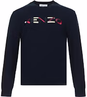 (Women) KENZO Navy Blue Embroidered Logo Wool Crewneck Knit Sweater FA62PU5413LA-76 (Women) KENZO Navy Blue Embroidered Logo Wool Crewneck Knit Sweater FA62PU5413LA-76