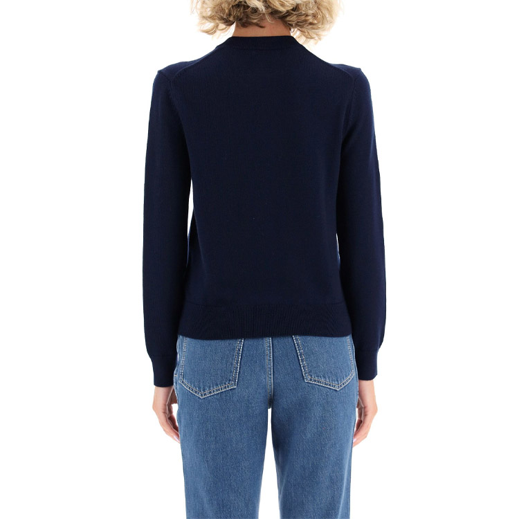 Purchase (W) ケンゾー ネイビーブルー 刺繍ロゴ ウール クルーネック ニットセーター FA62PU5413LA-76