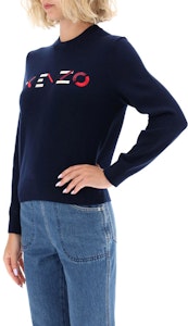 (W) ケンゾー ネイビーブルー 刺繍ロゴ ウール クルーネック ニットセーター FA62PU5413LA-76 Details for (W) ケンゾー ネイビーブルー 刺繍ロゴ ウール クルーネック ニットセーター FA62PU5413LA-76