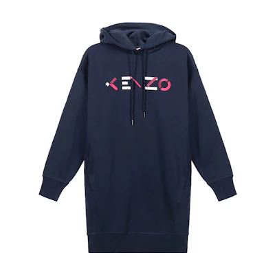 (Women) Kenzo Navy Blue Logo Embroidered Fleece Hoodie Dress FA62RO7724MO-76