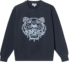 (Women) Kenzo Navy Blue Sweatshirt with Tiger Head Logo Embroidery FB62SW8214XF-79 (Women) Kenzo Navy Blue Sweatshirt with Tiger Head Logo Embroidery FB62SW8214XF-79
