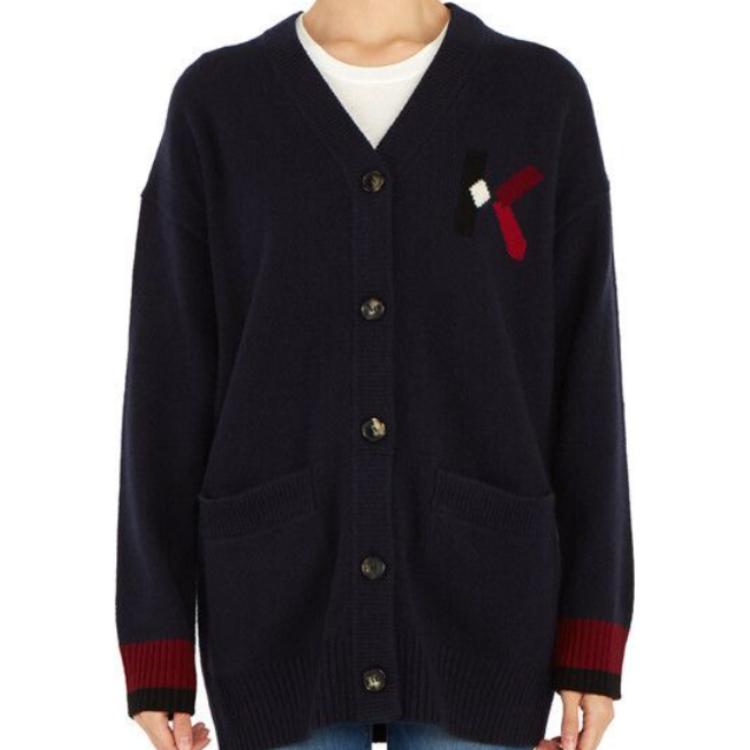 Shop (W) KENZO Kardigan Bulu Domba Navy dengan Logo FA62CA5353LD-76