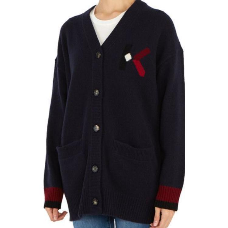 Purchase (W) KENZO Kardigan Bulu Domba Navy dengan Logo FA62CA5353LD-76