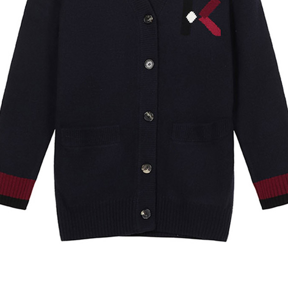 Sizing (W) KENZO Kardigan Bulu Domba Navy dengan Logo FA62CA5353LD-76