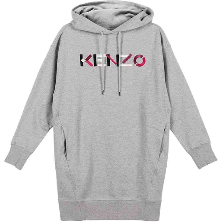(Women) KENZO Pearl Grey Logo Embroidered Fleece Hoodie Dress FA62RO7724MO-94