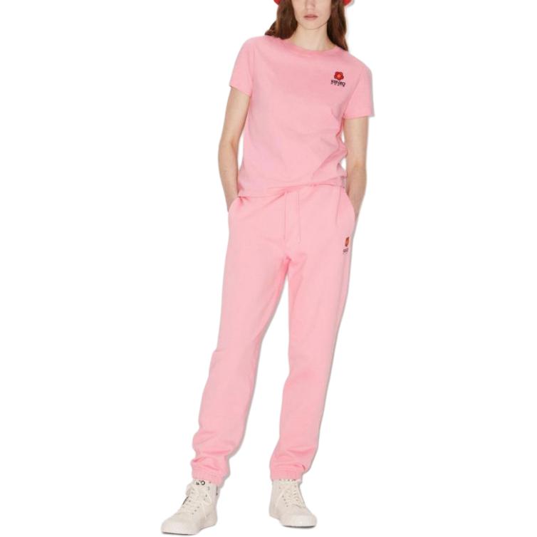 Shop (Women) KENZO Pink Floral Embroidered Drawstring Jogger Pants PFD52PA7114MF-30