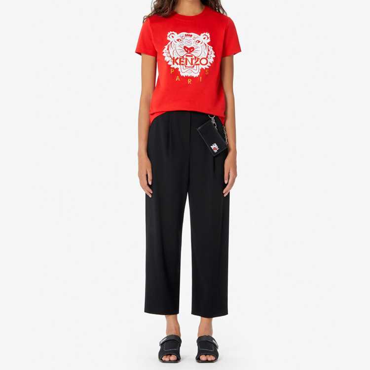 Shop (W) KENZO Camiseta Roja de Algodón con Estampado de Logo de Tigre FA5-2TS7214W5-21