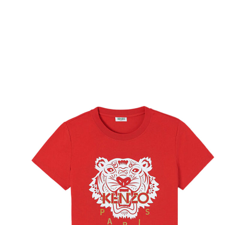 Sizing (W) KENZO Camiseta Roja de Algodón con Estampado de Logo de Tigre FA5-2TS7214W5-21