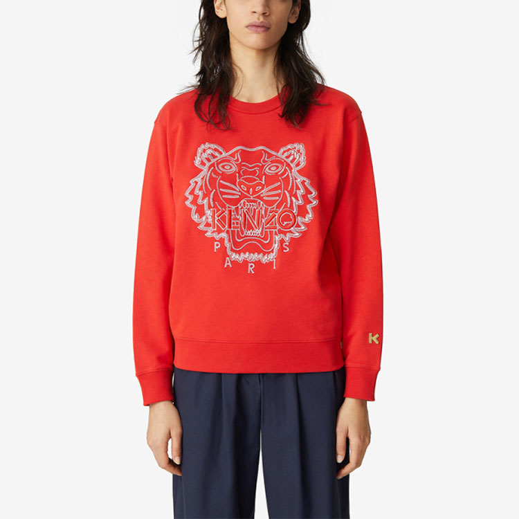 Lookbook (Women) KENZO Red Crewneck Pullover Sweatshirt with Tiger Logo FB52SW8244MN-21