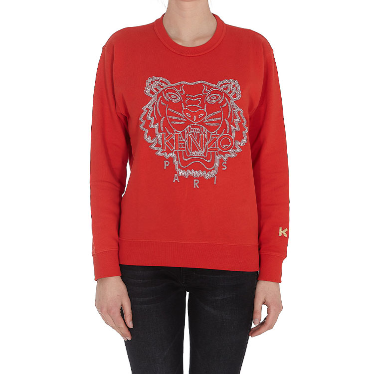 Purchase (Women) KENZO Red Crewneck Pullover Sweatshirt with Tiger Logo FB52SW8244MN-21