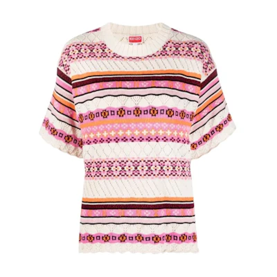 (Women) KENZO S23 Striped Knit Short Sleeve Crewneck T-Shirt Multicolor FD52PU3593CJ-30
