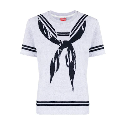 (Women) KENZO Sailor Collar Graphic Crewneck T-Shirt Grey (). FD52TS0384JE-02