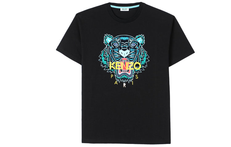 (Women) KENZO Short Sleeve T-Shirt Black with Embossed Tiger Head Print FA52TS9594YA-99