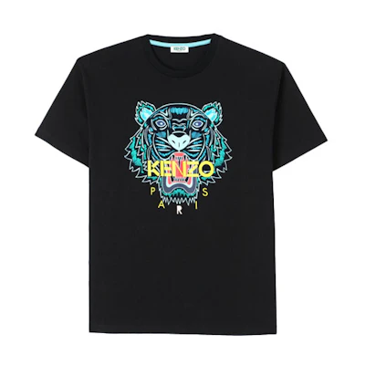 (Women) KENZO Short Sleeve T-Shirt Black with Embossed Tiger Head Print FA52TS9594YA-99