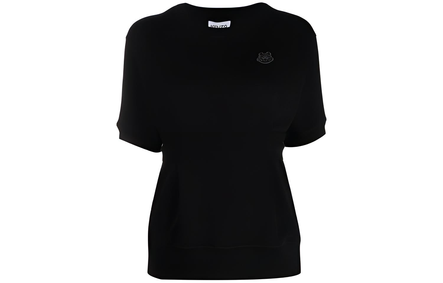 (Women) KENZO SS21 Black Crewneck T-Shirt with Tiger Patch FB52SW6154ML-99
