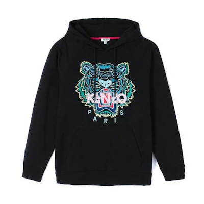 (Women) KENZO SS21 Black Hoodie with Tiger Head Embroidery Design. FA52SW8834XA-99