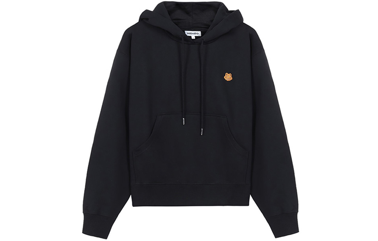 (Women) KENZO SS21 Black Loose Fit Hoodie with Tiger Embroidery. FB52SW7774ML-99