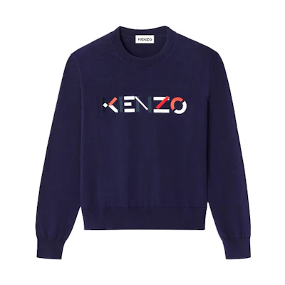 (Women) KENZO SS21 Blue Embroidered Logo Knit Crewneck Sweatshirt FB52PU5413LA-76