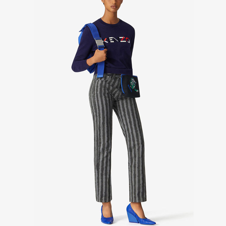 Lookbook (W) KENZO SS21 藍色刺繡Logo針織圓領長袖衫 FB52PU5413LA-76