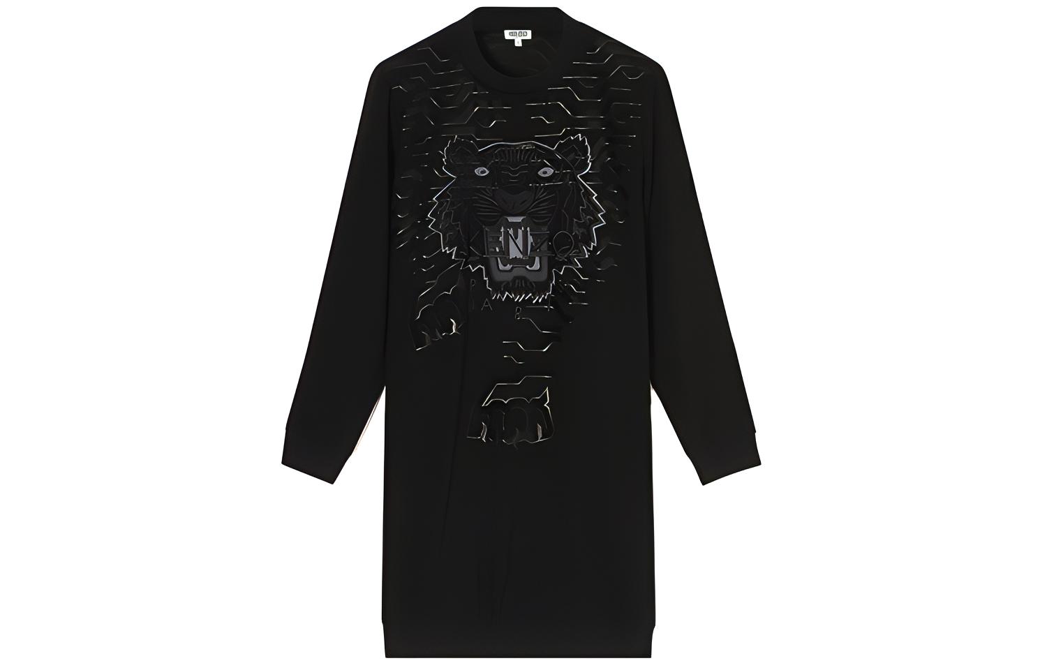 (Women) KENZO SS21 Geo Tiger Graphic Long Sleeve Dress Women’s Black. 2RO199-5AC-K02-99