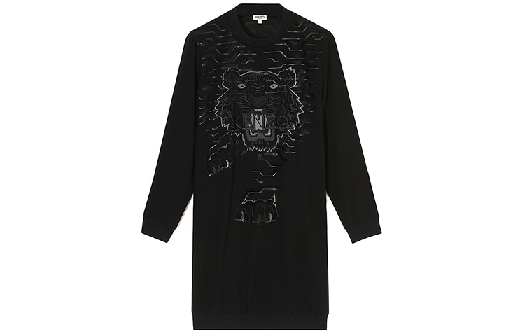 Order (W) KENZO SS21 地理虎图案长袖连衣裙 女款 黑色 2RO199-5AC-K02-99