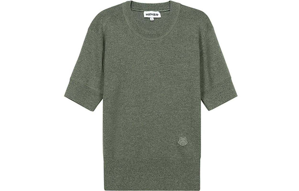 (Women) KENZO SS21 Light Army Green Tiger Logo Short-Sleeve Knit Sweater FB52PU5553AB-49