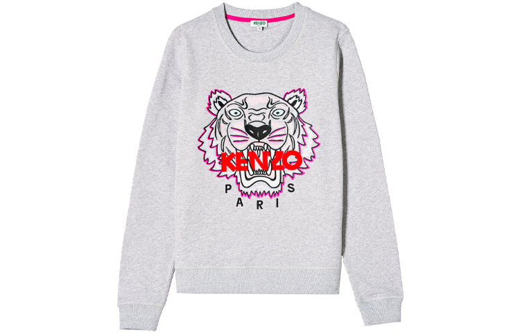 (Women) KENZO SS21 Tiger Embroidered Cotton Pullover Sweatshirt Grey. F952SW7054XA-93