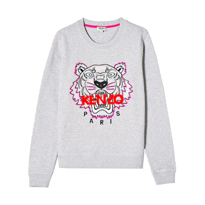 (Women) KENZO SS21 Tiger Embroidered Cotton Pullover Sweatshirt Grey. F952SW7054XA-93