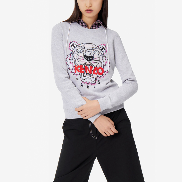 Details for (W) KENZO SS21 Sudadera Gris de Algodón con Tigre Bordado. F952SW7054XA-93