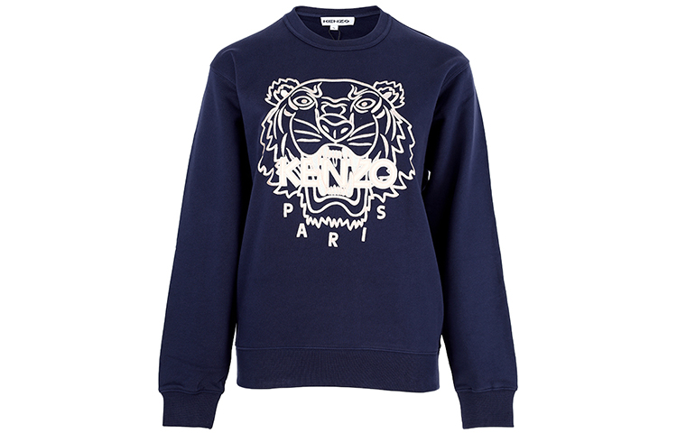 (Women) KENZO SS21 Tiger Logo Crewneck Pullover Sweatshirt Navy Blue FB52SW8244MP-77