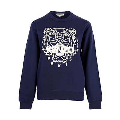 (Women) KENZO SS21 Tiger Logo Crewneck Pullover Sweatshirt Navy Blue FB52SW8244MP-77