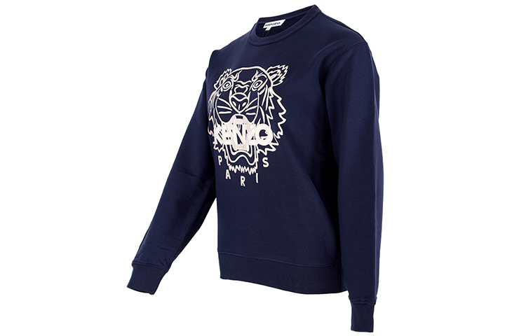 Shop (W) KENZO SS21 타이거 로고 크루넥 풀오버 스웻셔츠 네이비 블루 FB52SW8244MP-77