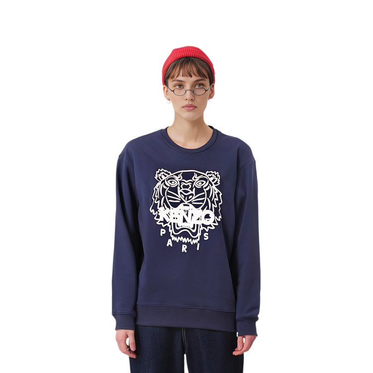 Sizing (W) KENZO SS21 타이거 로고 크루넥 풀오버 스웻셔츠 네이비 블루 FB52SW8244MP-77