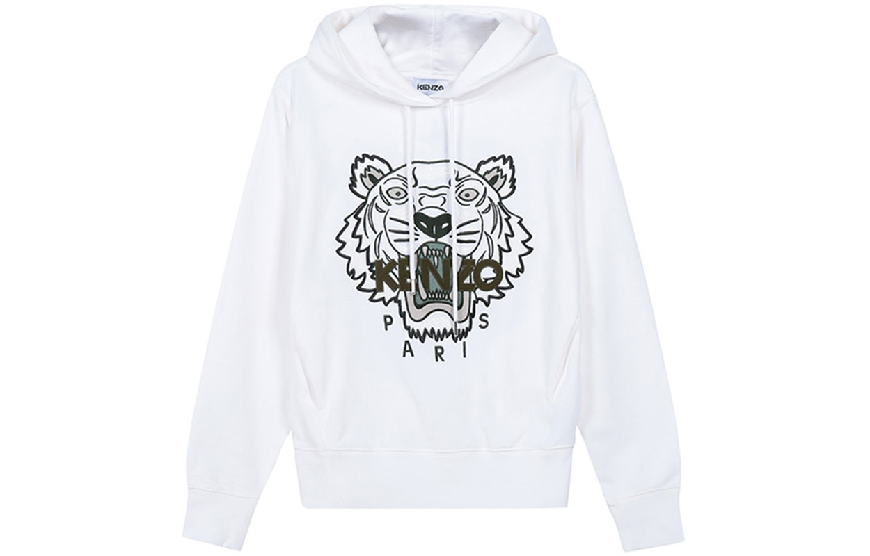 (Women) KENZO SS21 White Embroidered Tiger Hoodie FB52SW8714XA-01B